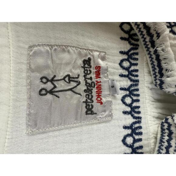 Johnny Was White and Navy Cotton Embroidered Tunic - Size - Small - Picture 6 of 7